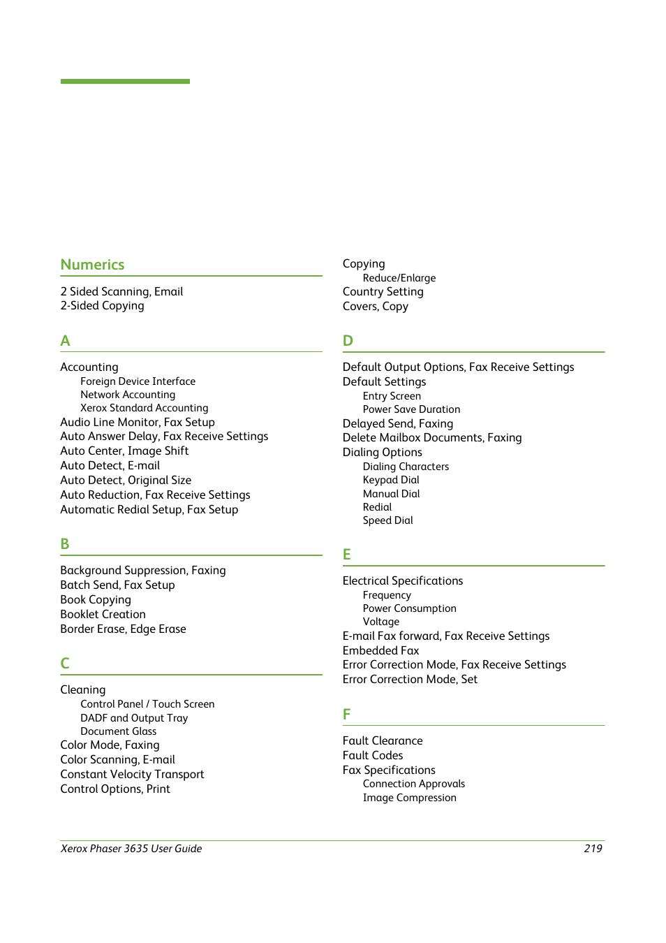 Index, 15 index, Numerics | Xerox Phaser 3635 User Manual | Page 225 / 228