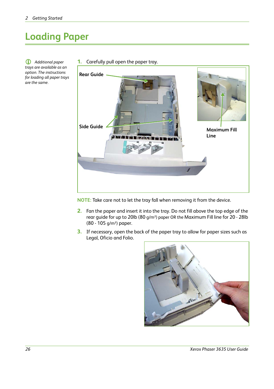 Loading paper | Xerox Phaser 3635 User Manual | Page 32 / 228