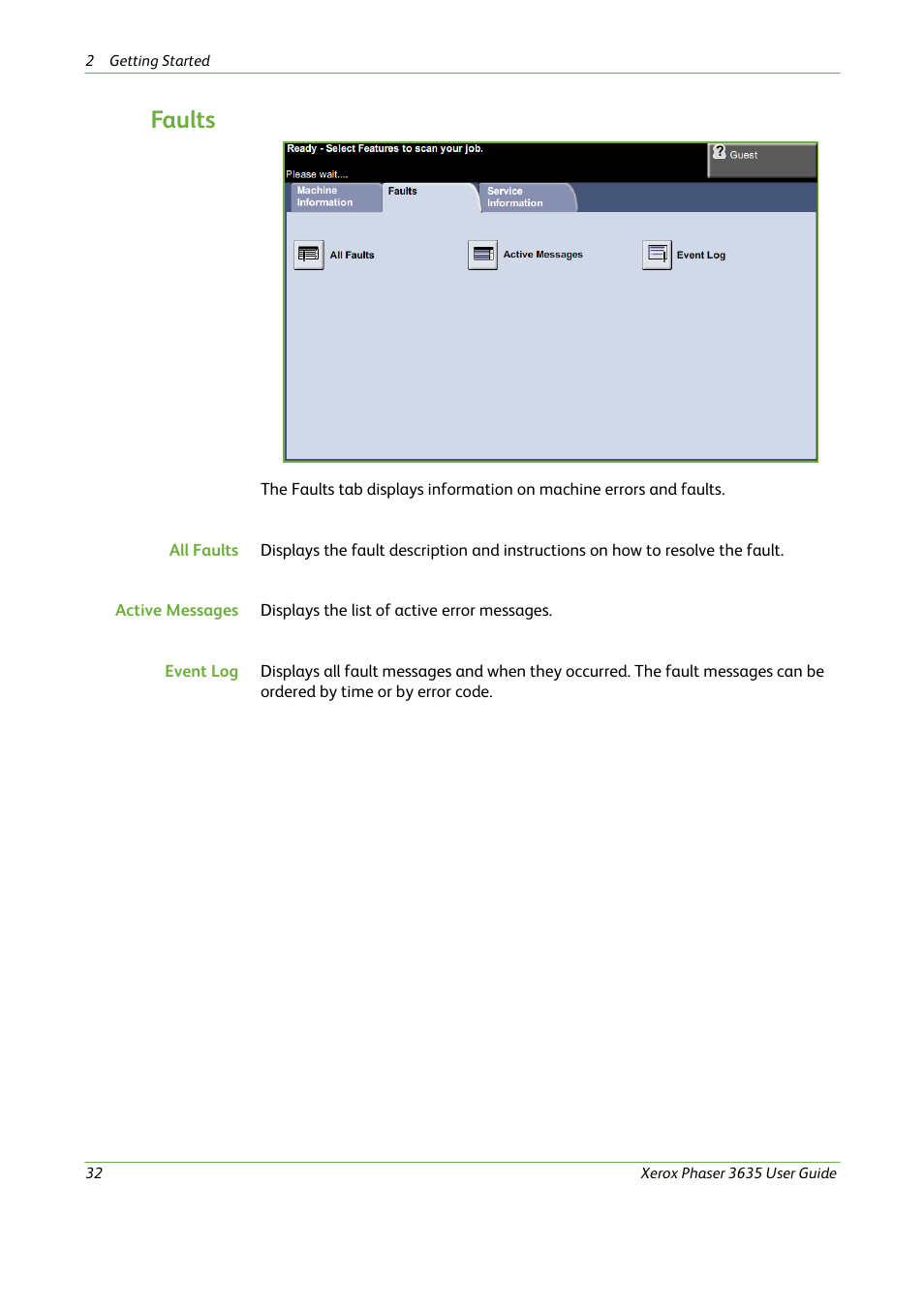 Faults | Xerox Phaser 3635 User Manual | Page 38 / 228