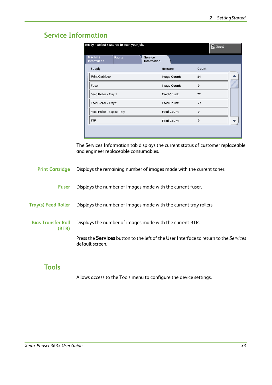 Service information, Tools | Xerox Phaser 3635 User Manual | Page 39 / 228