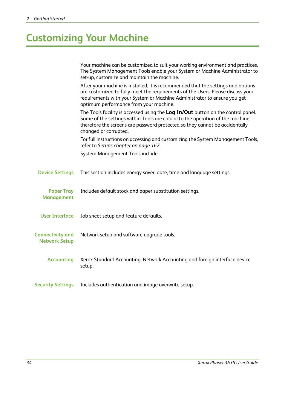 Customizing your machine | Xerox Phaser 3635 User Manual | Page 40 / 228