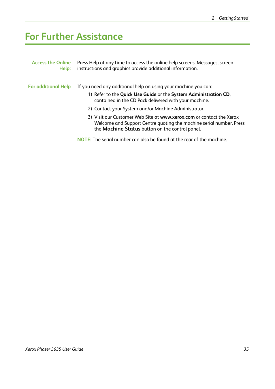 For further assistance | Xerox Phaser 3635 User Manual | Page 41 / 228