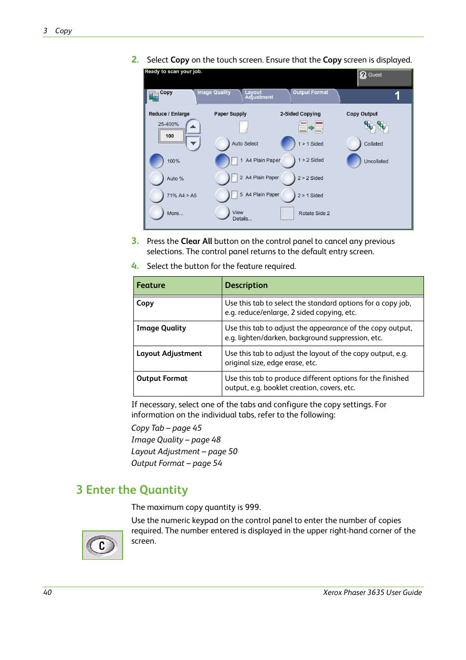 3 enter the quantity | Xerox Phaser 3635 User Manual | Page 46 / 228