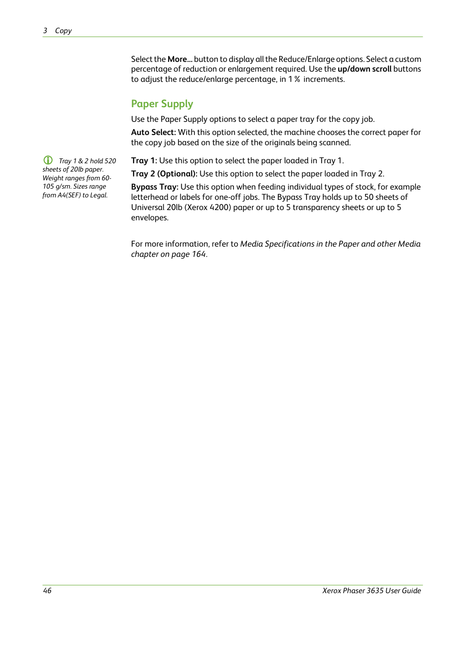 Paper supply | Xerox Phaser 3635 User Manual | Page 52 / 228