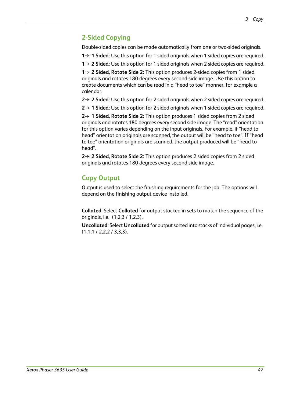 Sided copying, Copy output | Xerox Phaser 3635 User Manual | Page 53 / 228