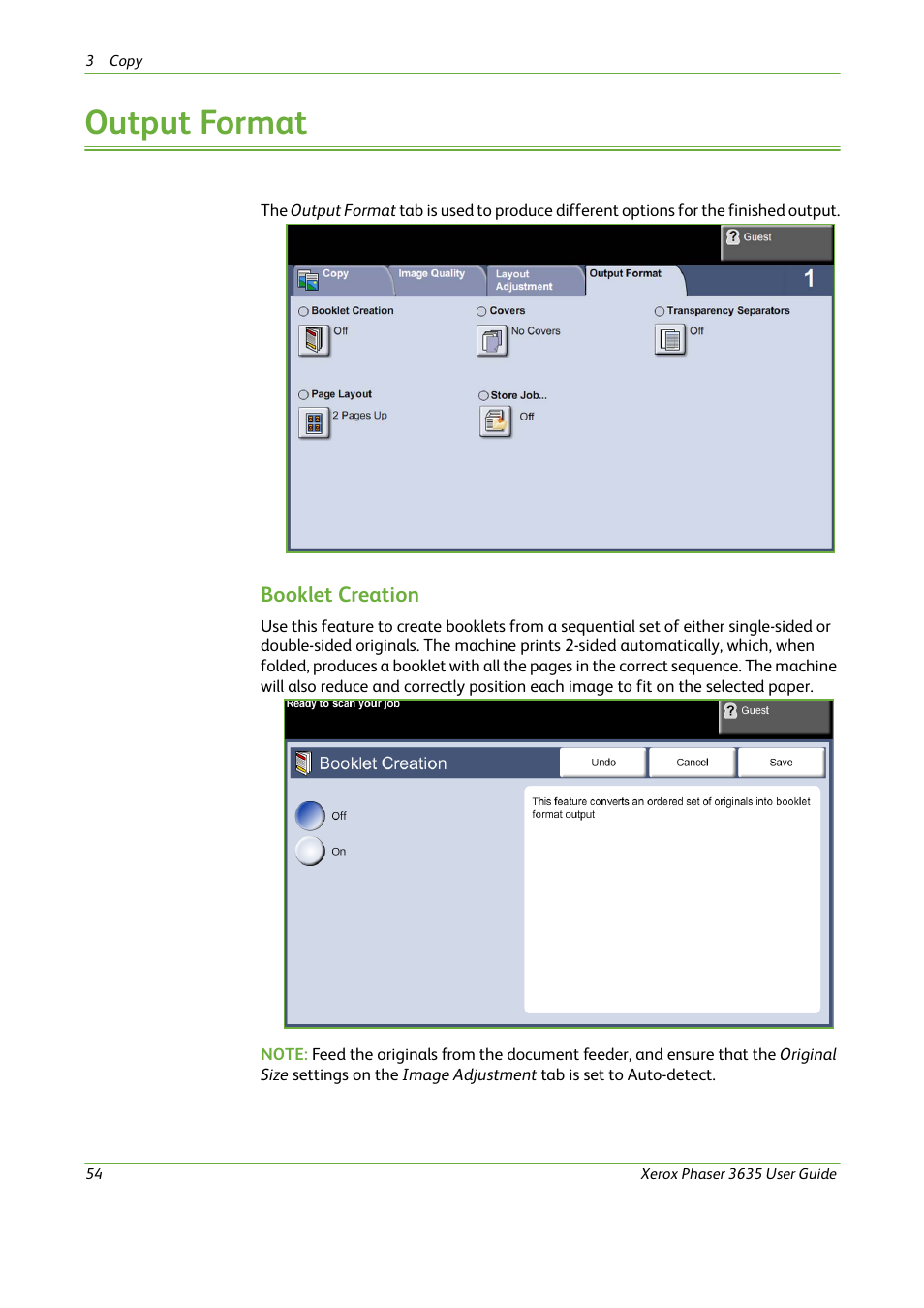 Output format, Booklet creation | Xerox Phaser 3635 User Manual | Page 60 / 228