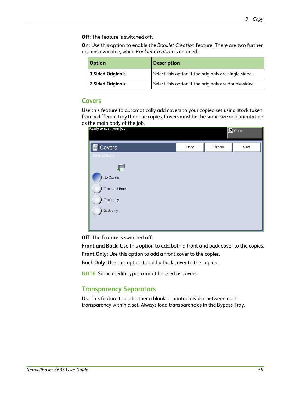 Covers, Transparency separators | Xerox Phaser 3635 User Manual | Page 61 / 228