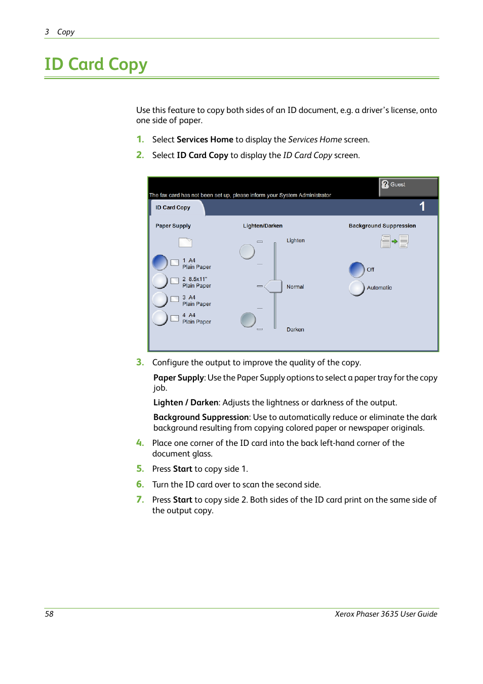 Id card copy | Xerox Phaser 3635 User Manual | Page 64 / 228