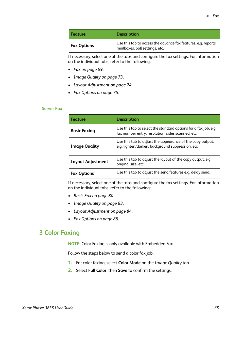 3 color faxing | Xerox Phaser 3635 User Manual | Page 71 / 228