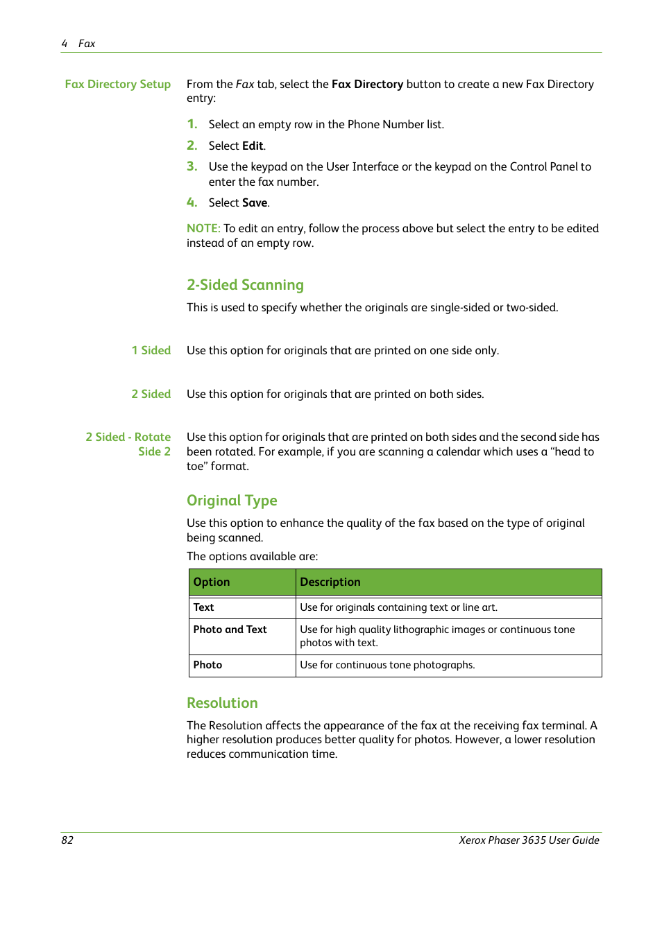 Sided scanning, Original type, Resolution | Xerox Phaser 3635 User Manual | Page 88 / 228