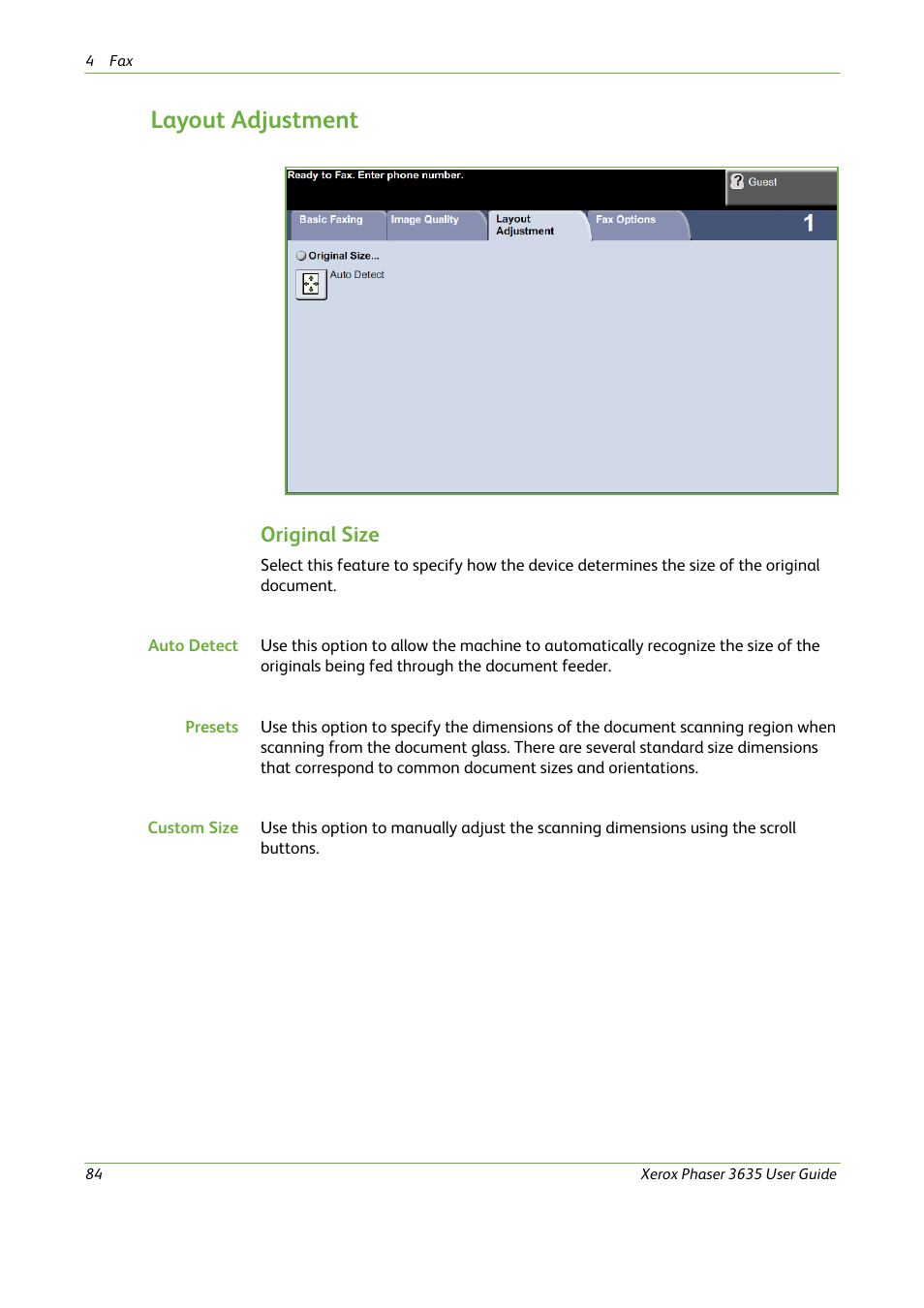 Layout adjustment, Original size | Xerox Phaser 3635 User Manual | Page 90 / 228