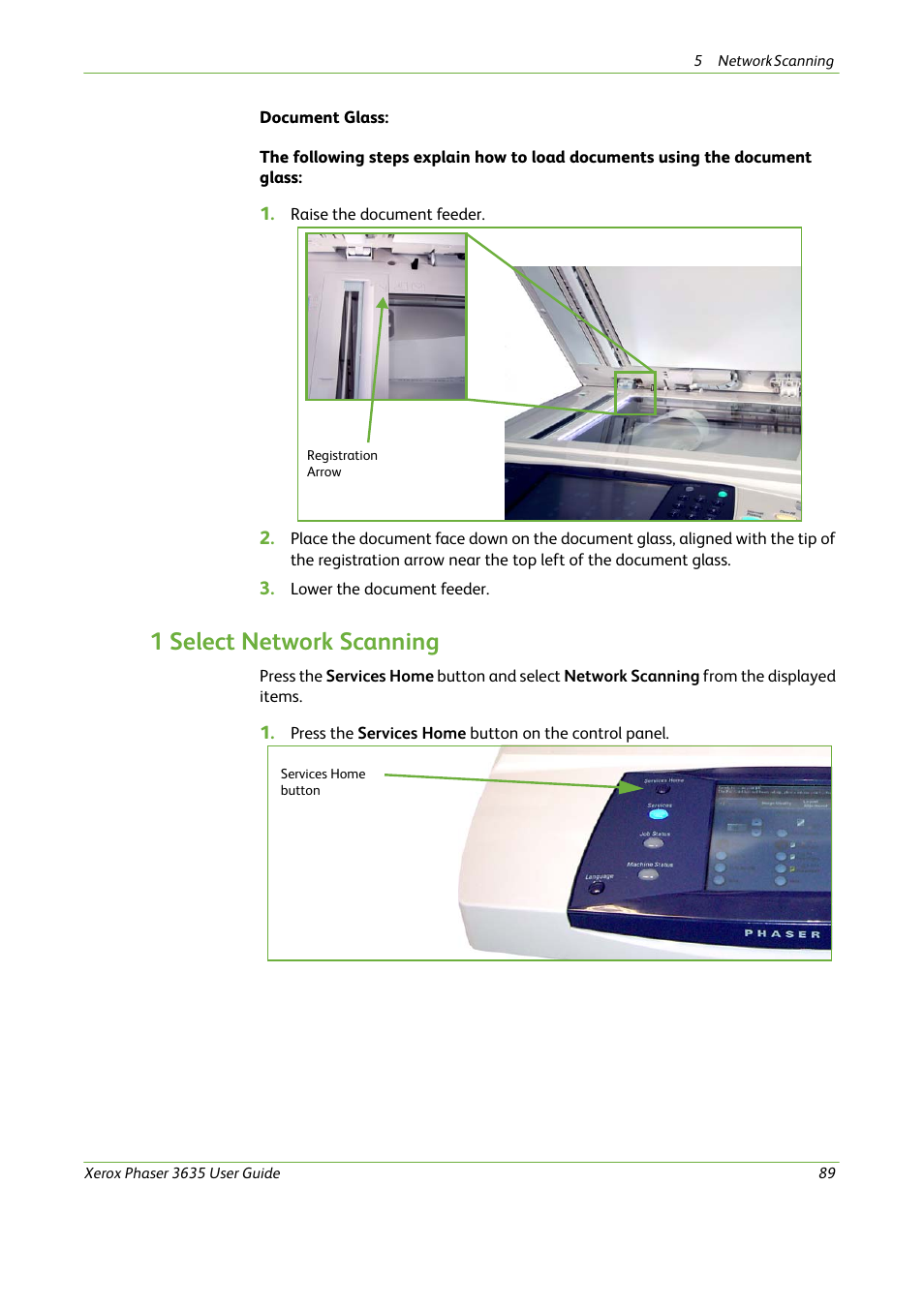 1 select network scanning | Xerox Phaser 3635 User Manual | Page 95 / 228