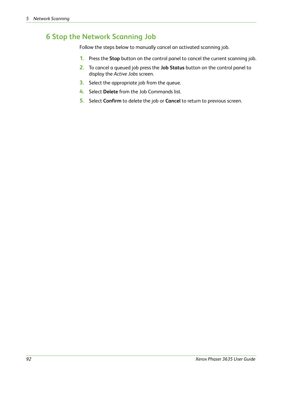 6 stop the network scanning job | Xerox Phaser 3635 User Manual | Page 98 / 228