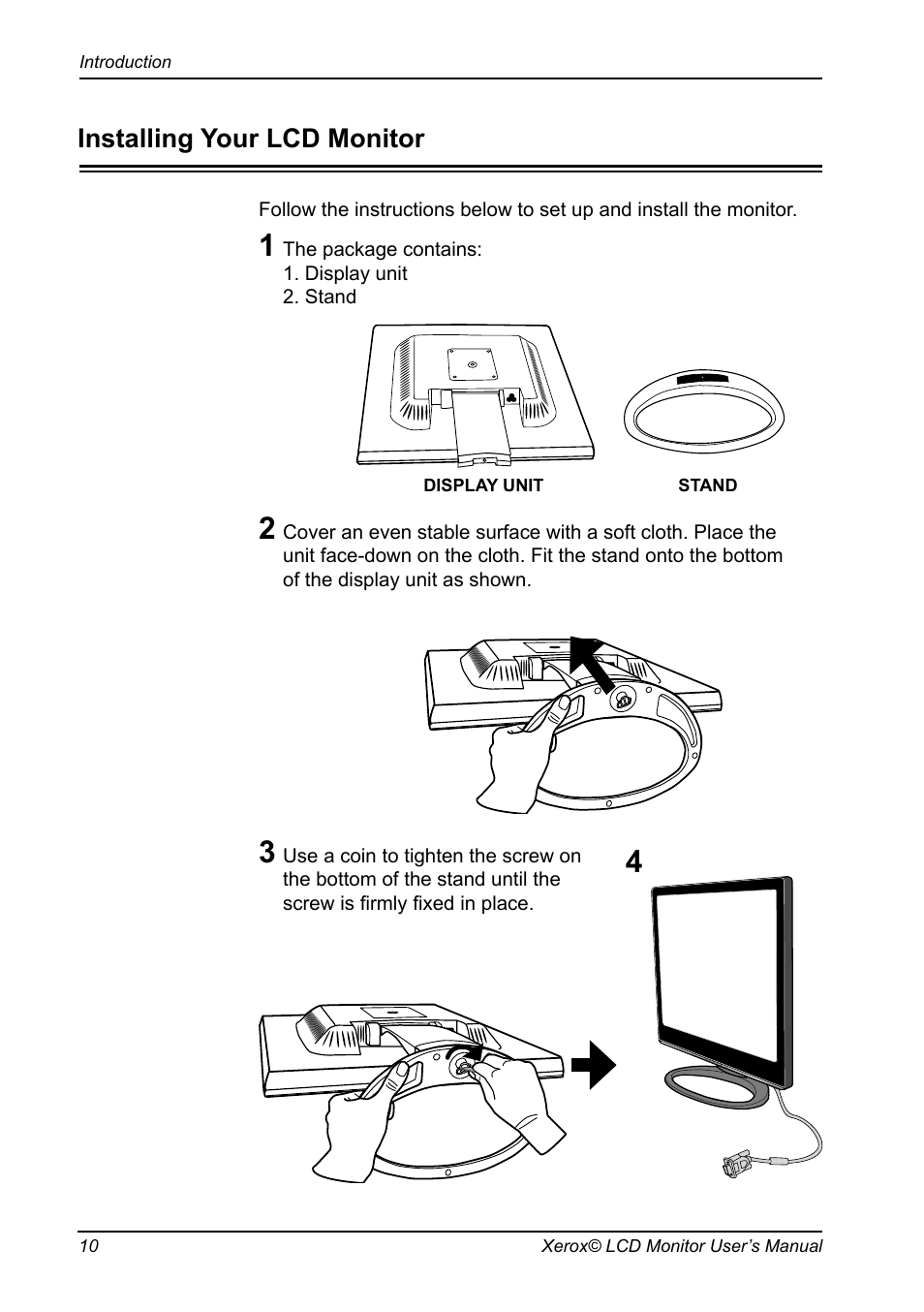 Installing your lcd monitor | Xerox XA7-19i User Manual | Page 11 / 23