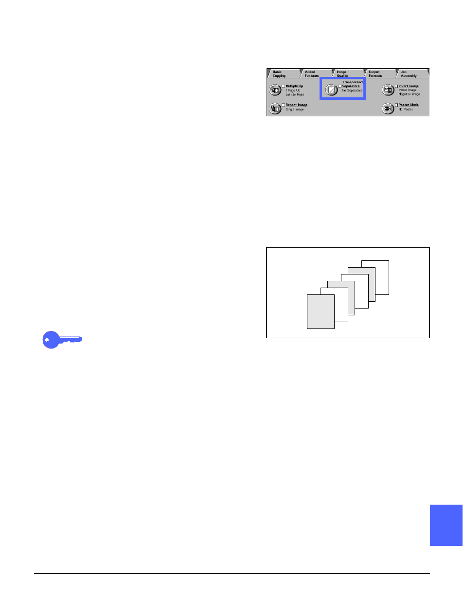 Transparency separators, No separators, Blank separators | Xerox 50 User Manual | Page 165 / 284