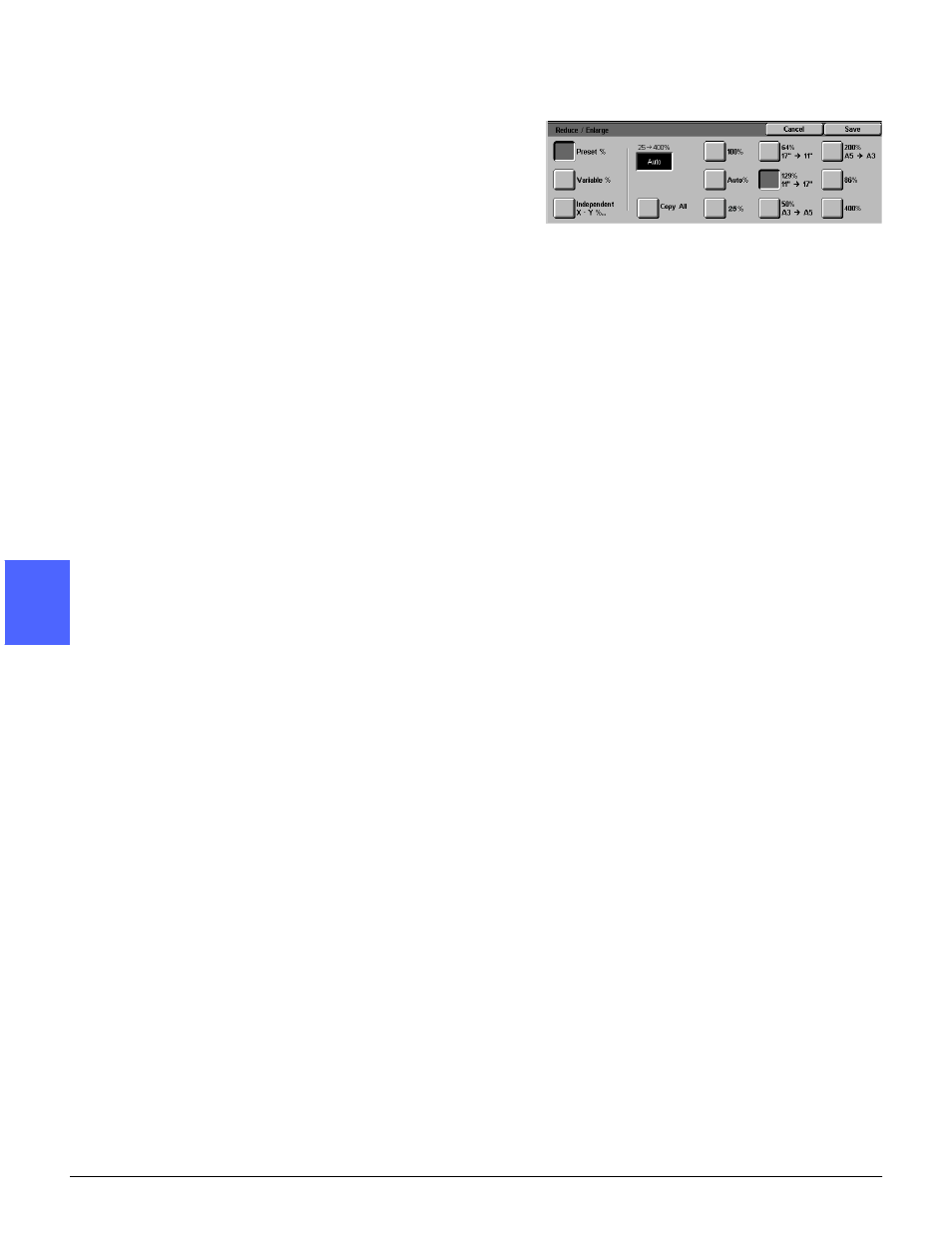 Advanced options for reduce/enlarge | Xerox 50 User Manual | Page 84 / 284