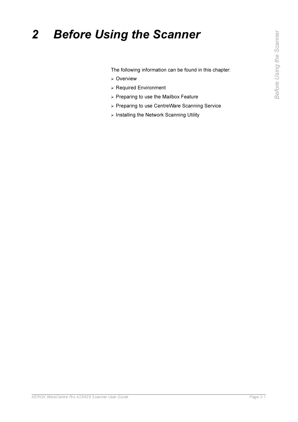 Before using the scanner, Before using the scanner -1 | Xerox 423 User Manual | Page 11 / 68