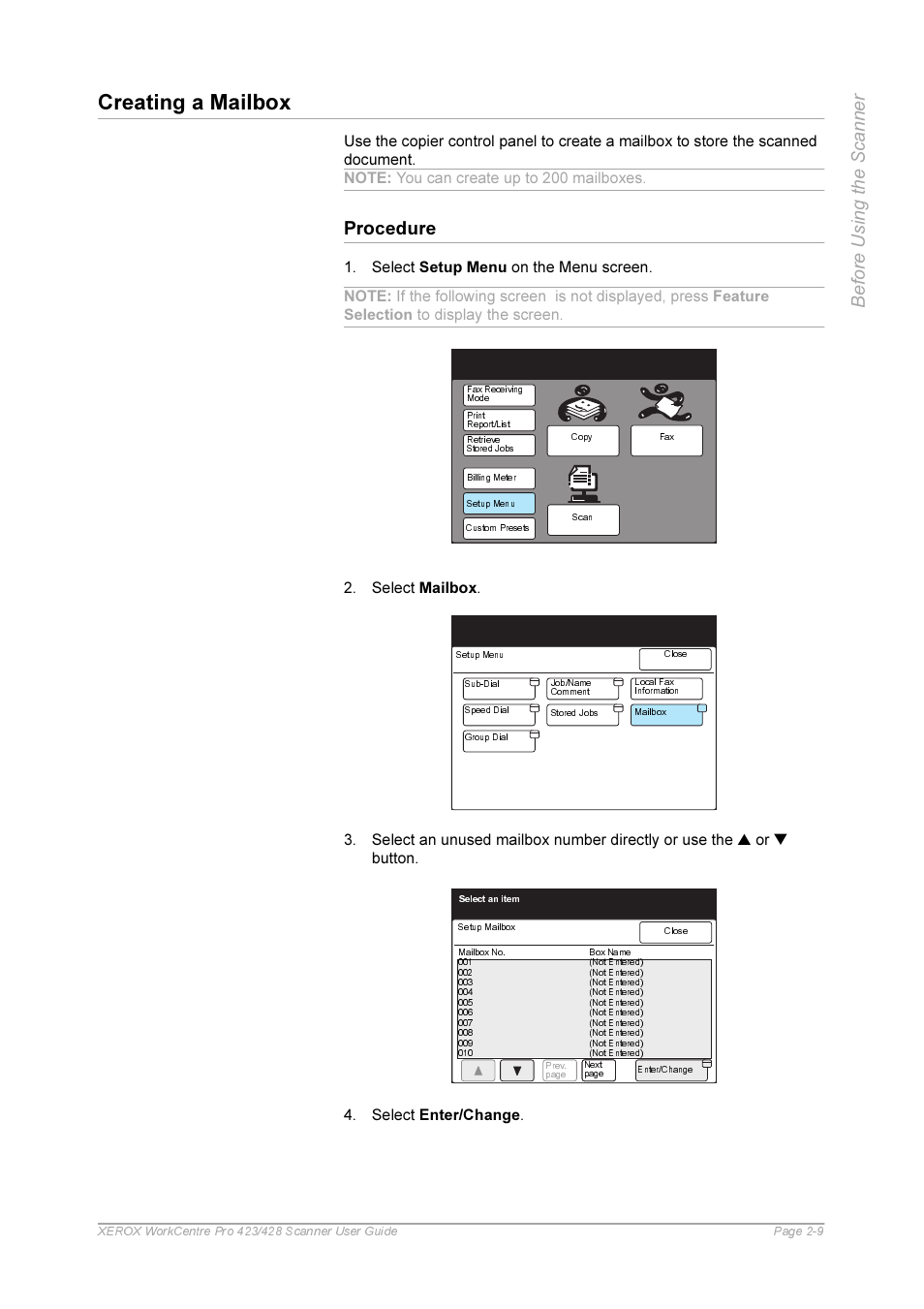 Creating a mailbox, Procedure, Creating a mailbox -9 | Procedure -9, 51 i | Xerox 423 User Manual | Page 19 / 68
