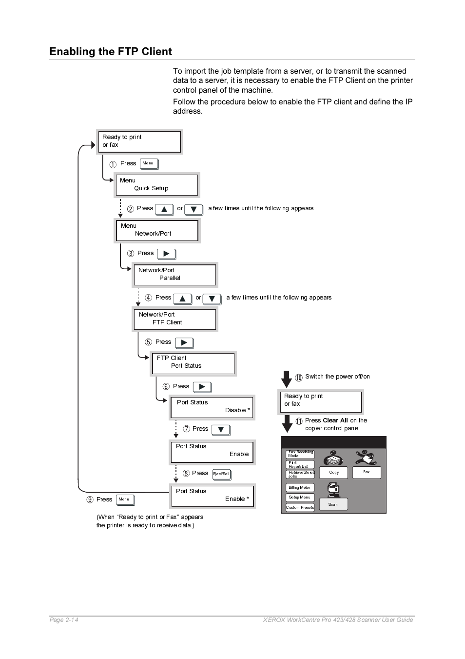 Enabling the ftp client, Enabling the ftp client -14 | Xerox 423 User Manual | Page 24 / 68