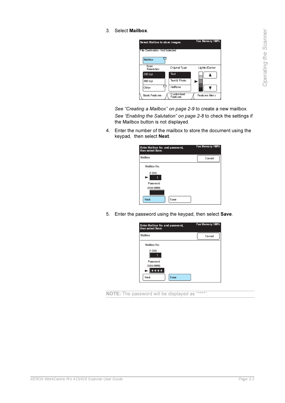 Select mailbox | Xerox 423 User Manual | Page 31 / 68