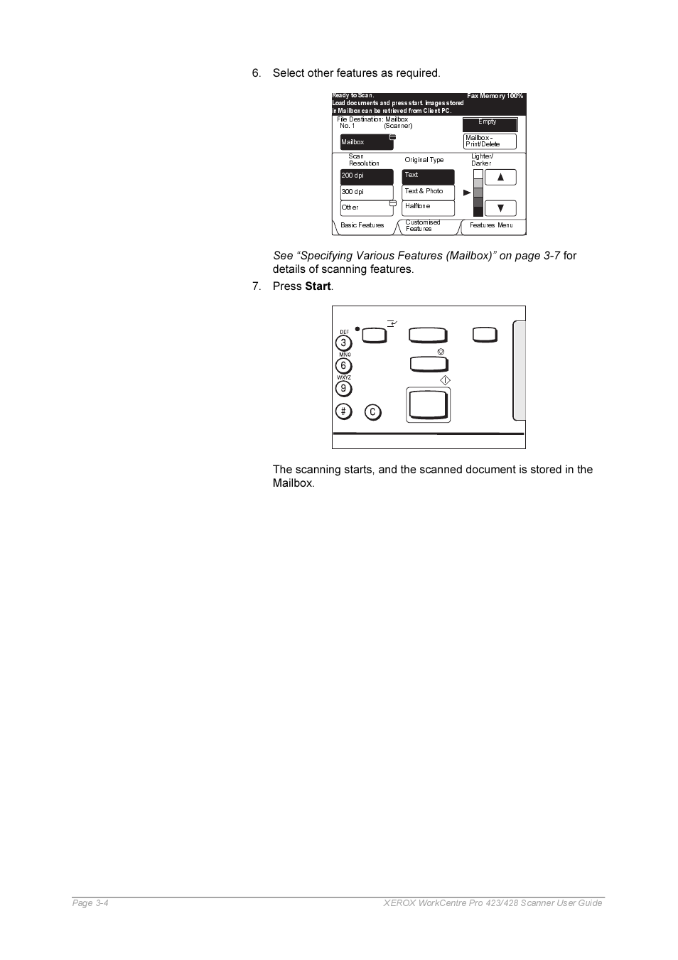 Select other features as required | Xerox 423 User Manual | Page 32 / 68