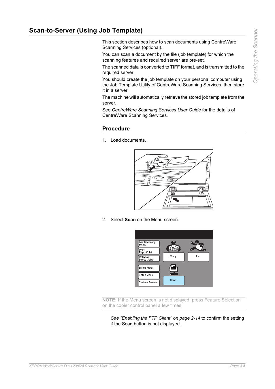 Scan-to-server (using job template), Procedure, Scan-to-server(using job template) -5 | Procedure -5, O' procedure | Xerox 423 User Manual | Page 33 / 68