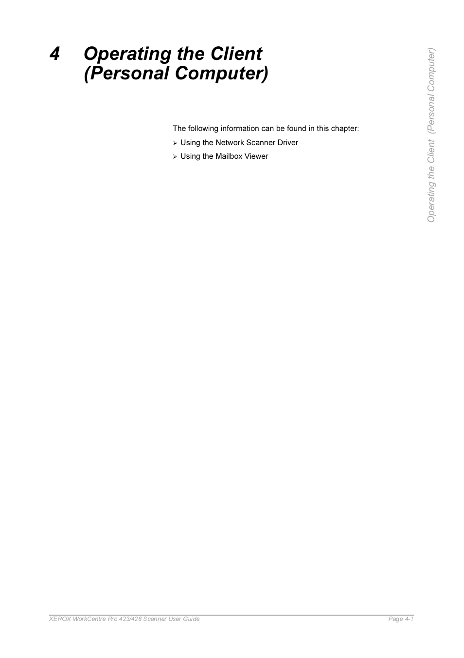 4 operating the client (personal computer), Operating the client (personal computer) -1 | Xerox 423 User Manual | Page 47 / 68