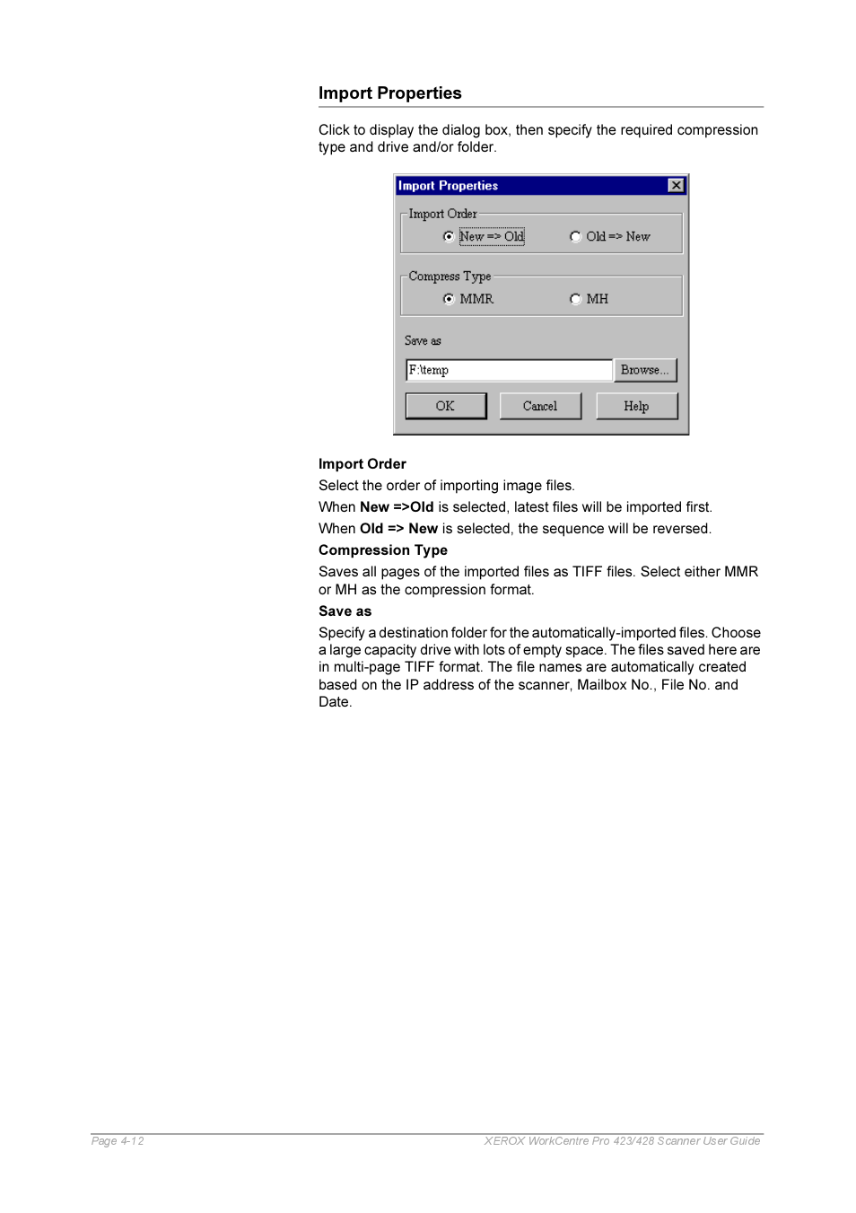 Import properties, Import properties -12 | Xerox 423 User Manual | Page 58 / 68