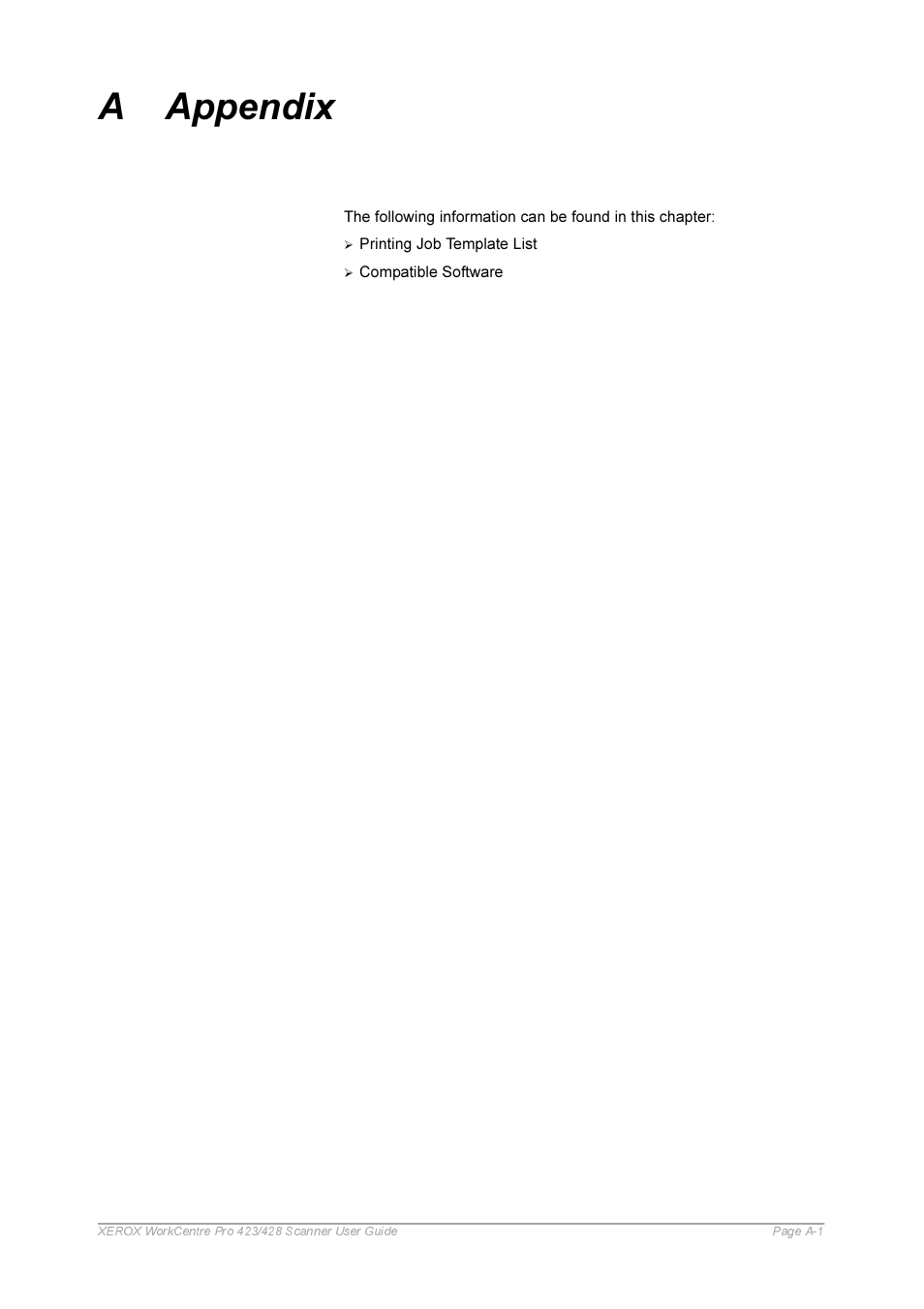 A appendix | Xerox 423 User Manual | Page 63 / 68
