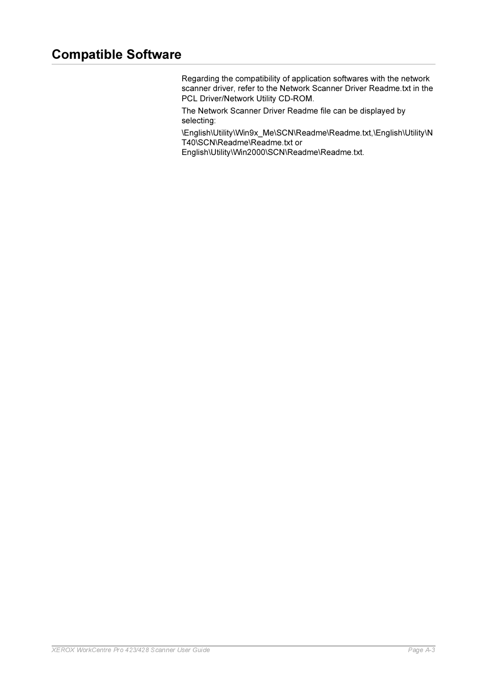 Compatible software | Xerox 423 User Manual | Page 65 / 68
