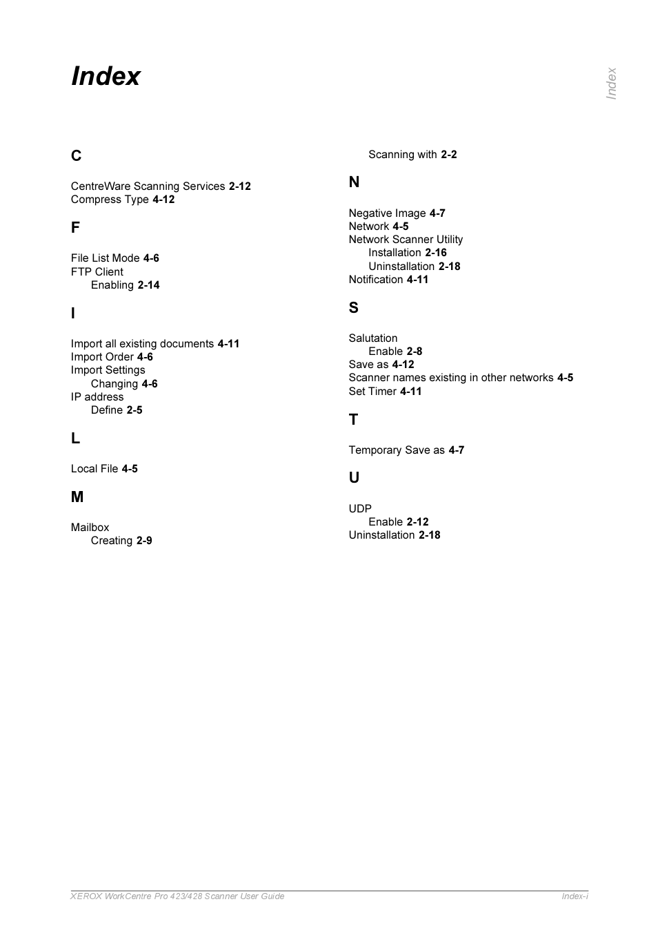 Index | Xerox 423 User Manual | Page 67 / 68