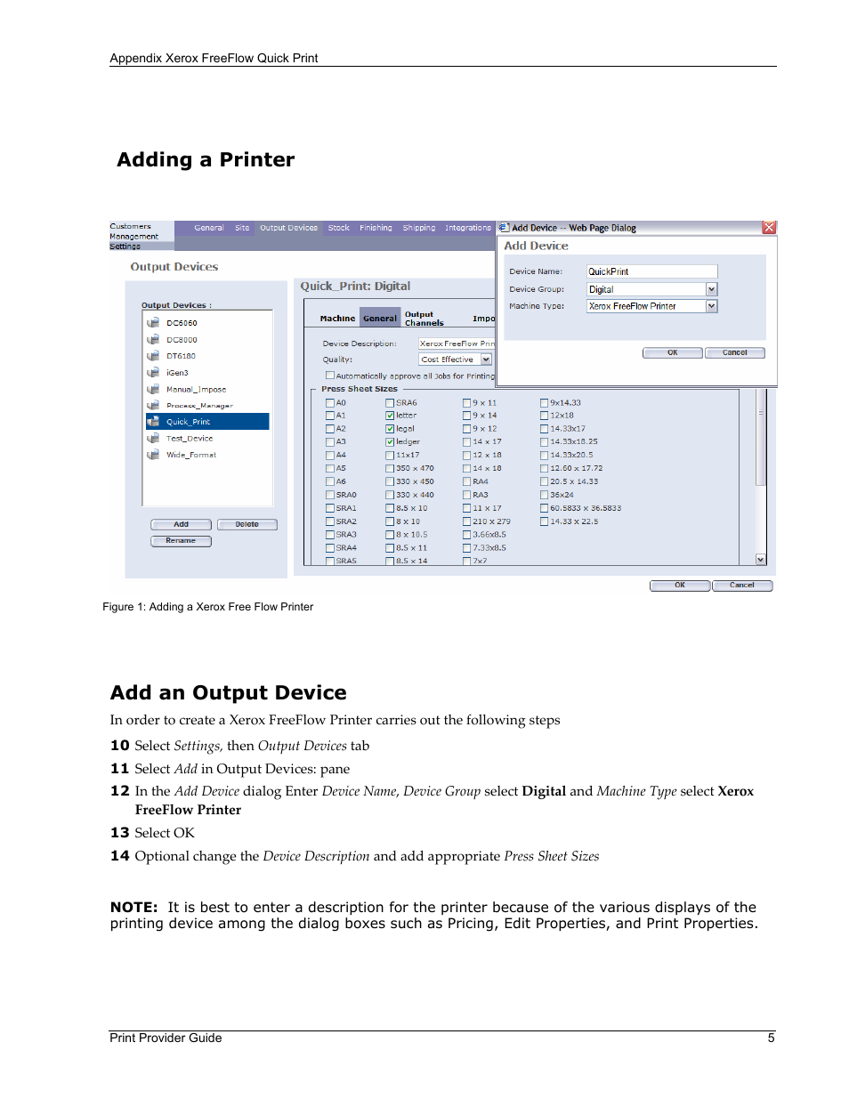 Adding a printer, Add an output device | Xerox 701P45570 User Manual | Page 5 / 12