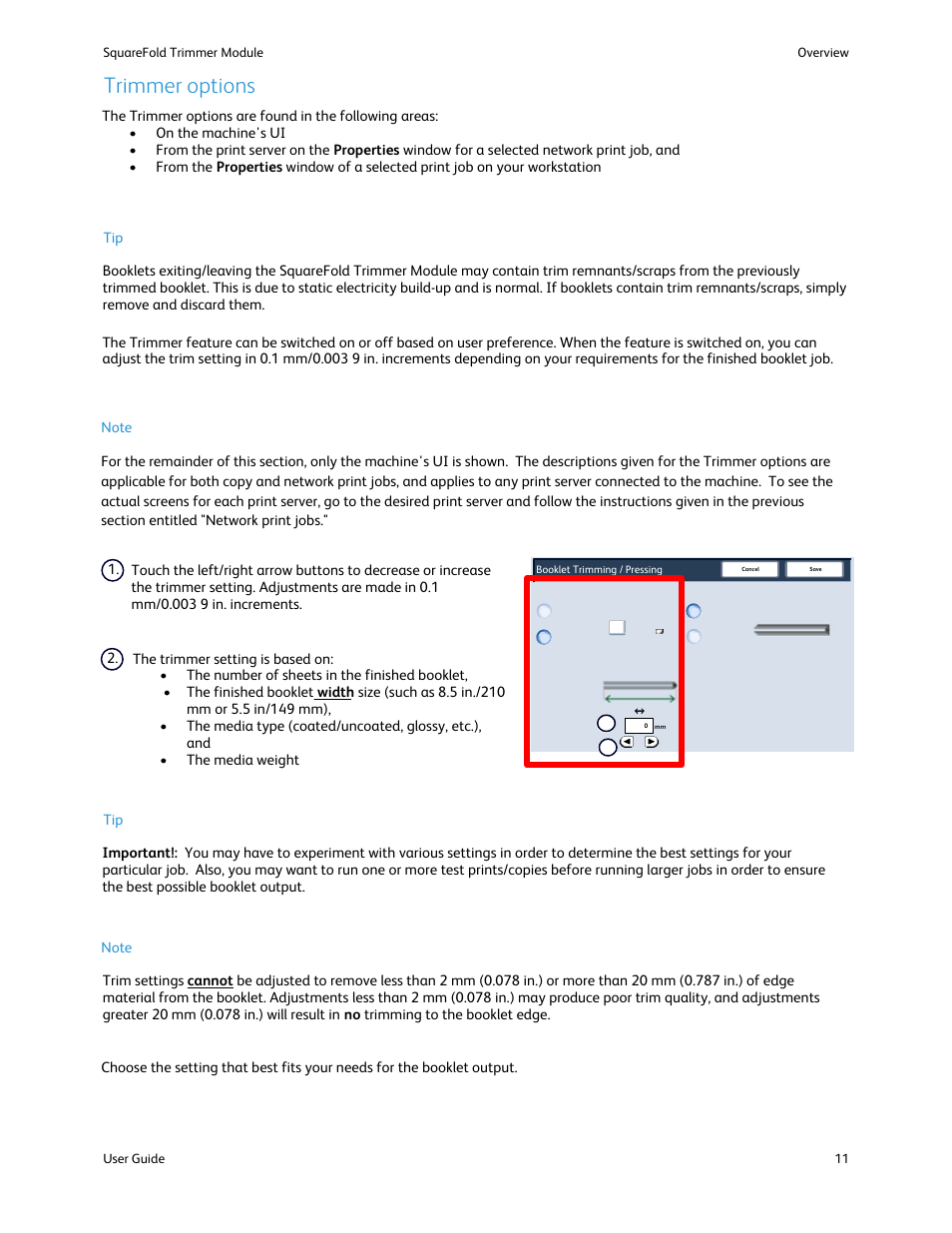 Trimmer options | Xerox SquareFold Trimmer User Manual | Page 15 / 28