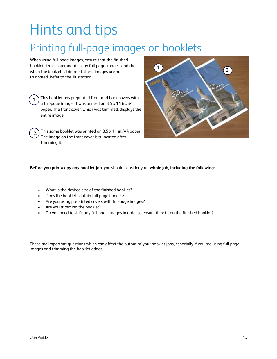 Hints and tips, Printing full-page images on booklets | Xerox SquareFold Trimmer User Manual | Page 17 / 28