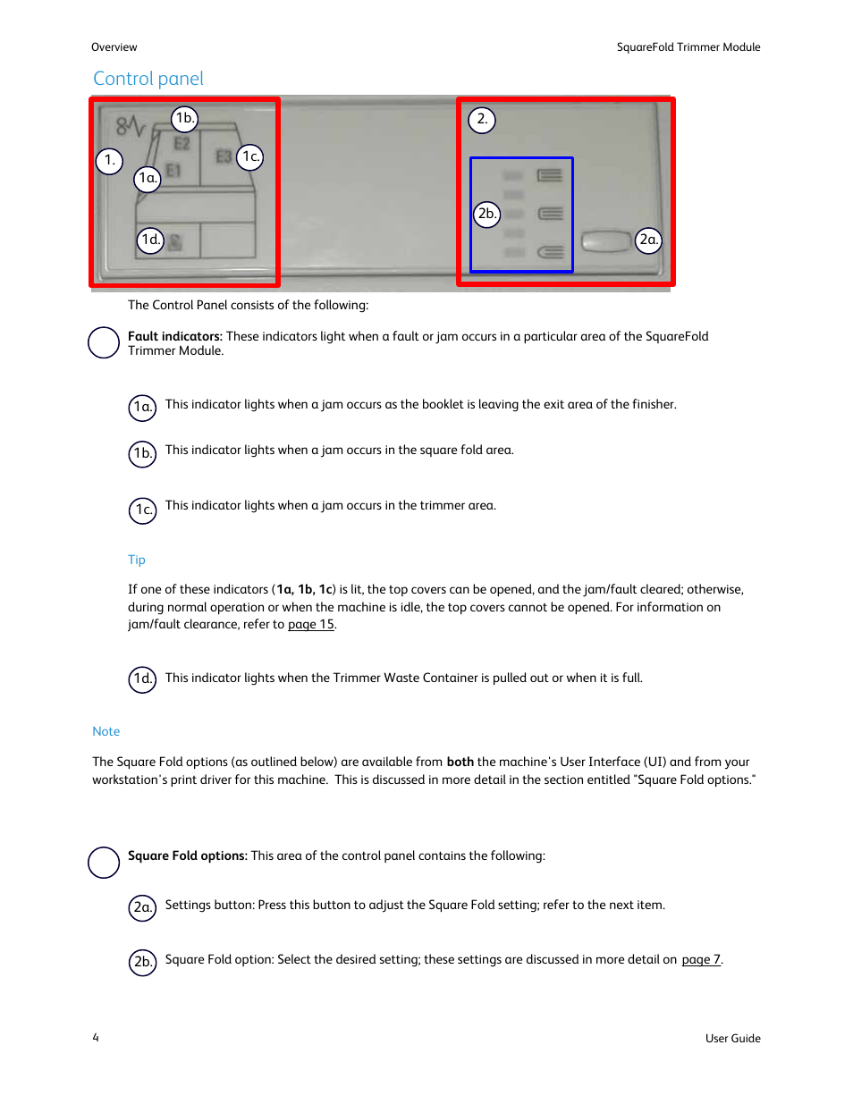 Control panel | Xerox SquareFold Trimmer User Manual | Page 8 / 28