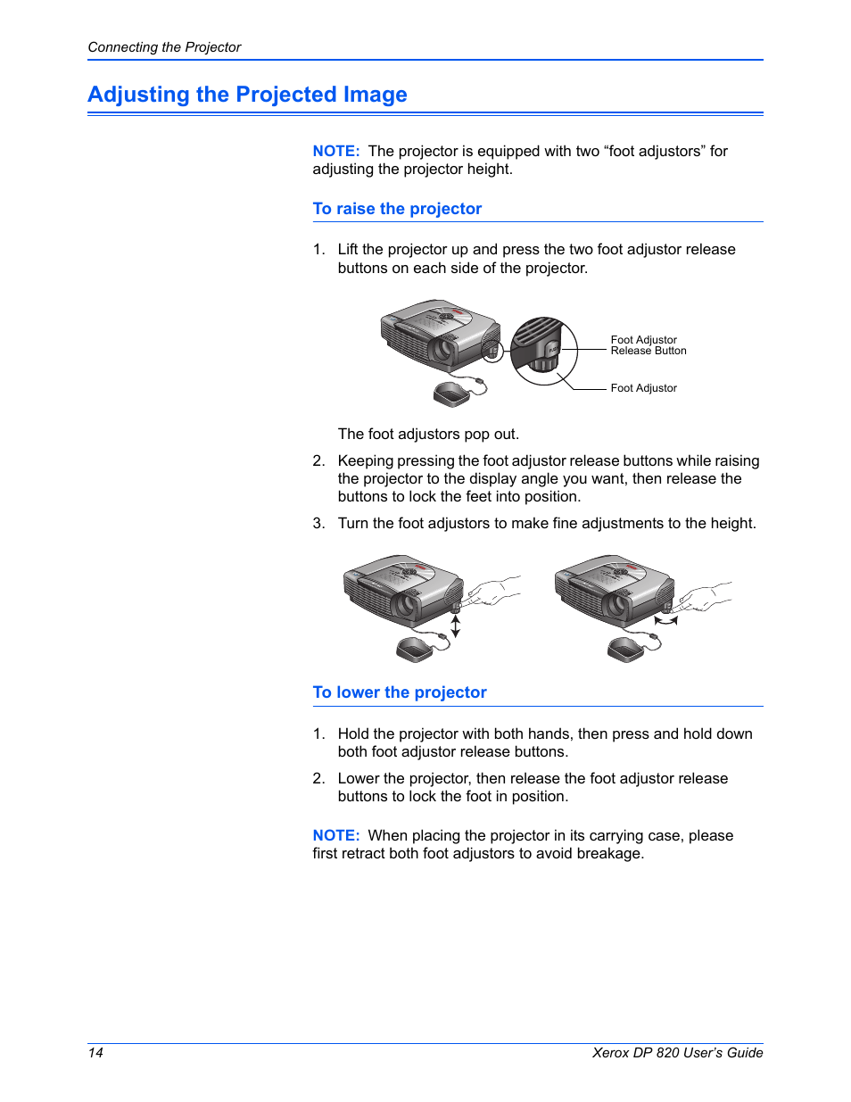 Adjusting the projected image | Xerox DP 820 User Manual | Page 19 / 44