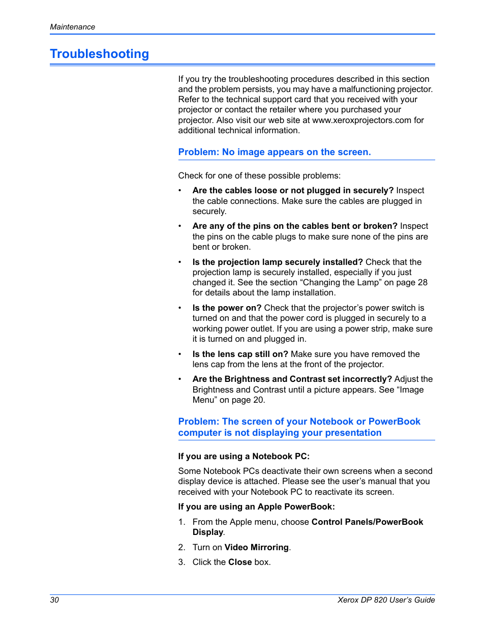 Troubleshooting | Xerox DP 820 User Manual | Page 35 / 44