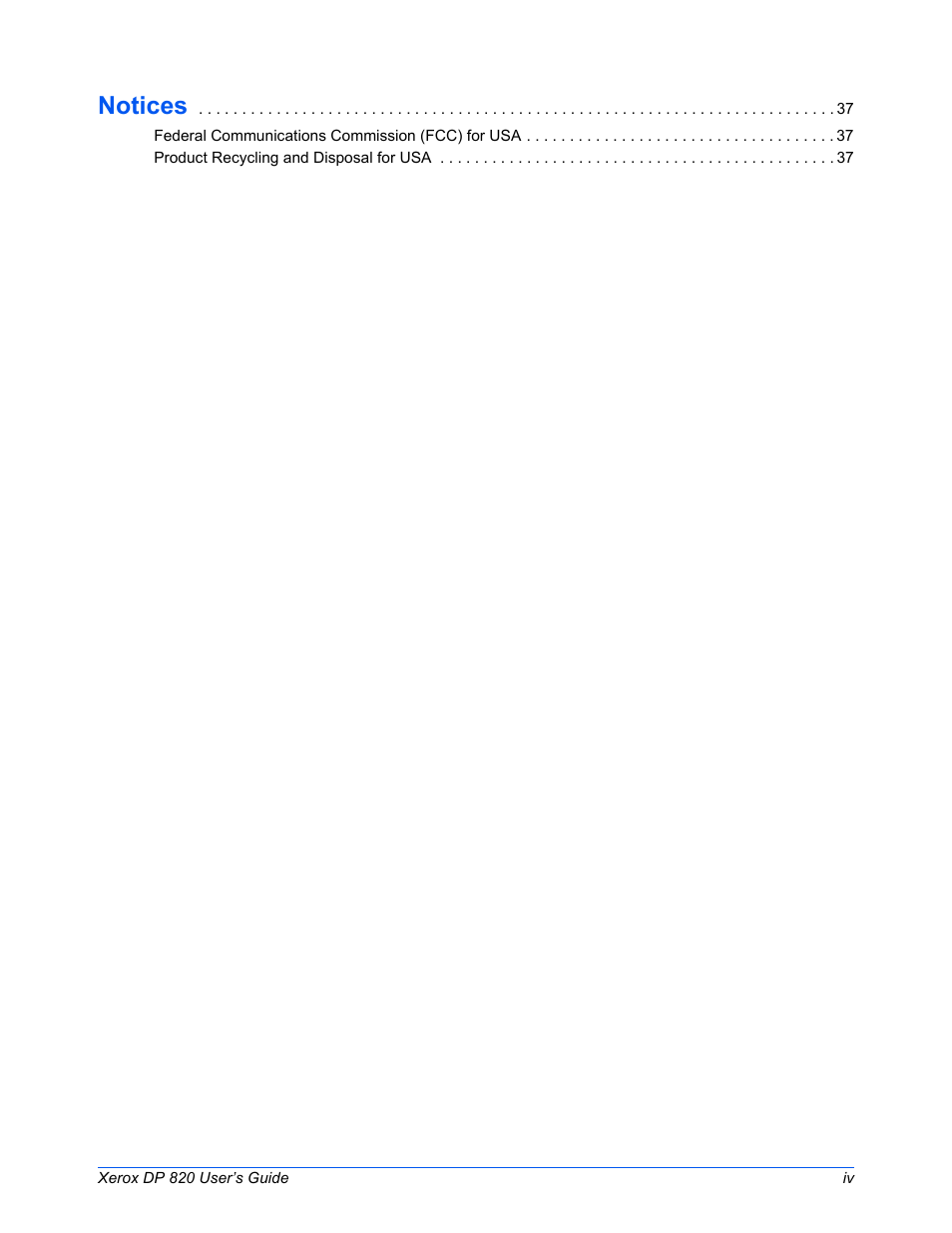 Notices | Xerox DP 820 User Manual | Page 5 / 44
