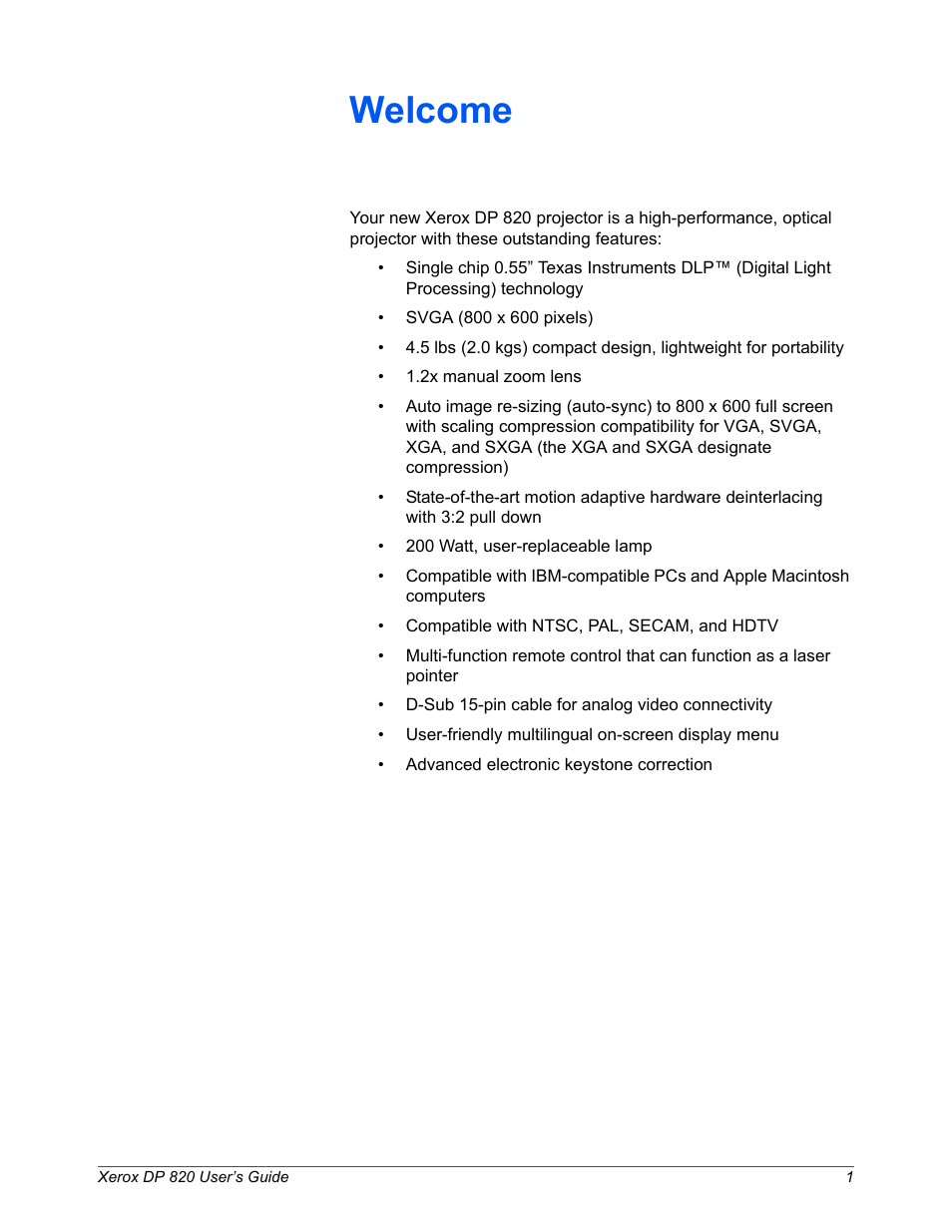 Welcome | Xerox DP 820 User Manual | Page 6 / 44