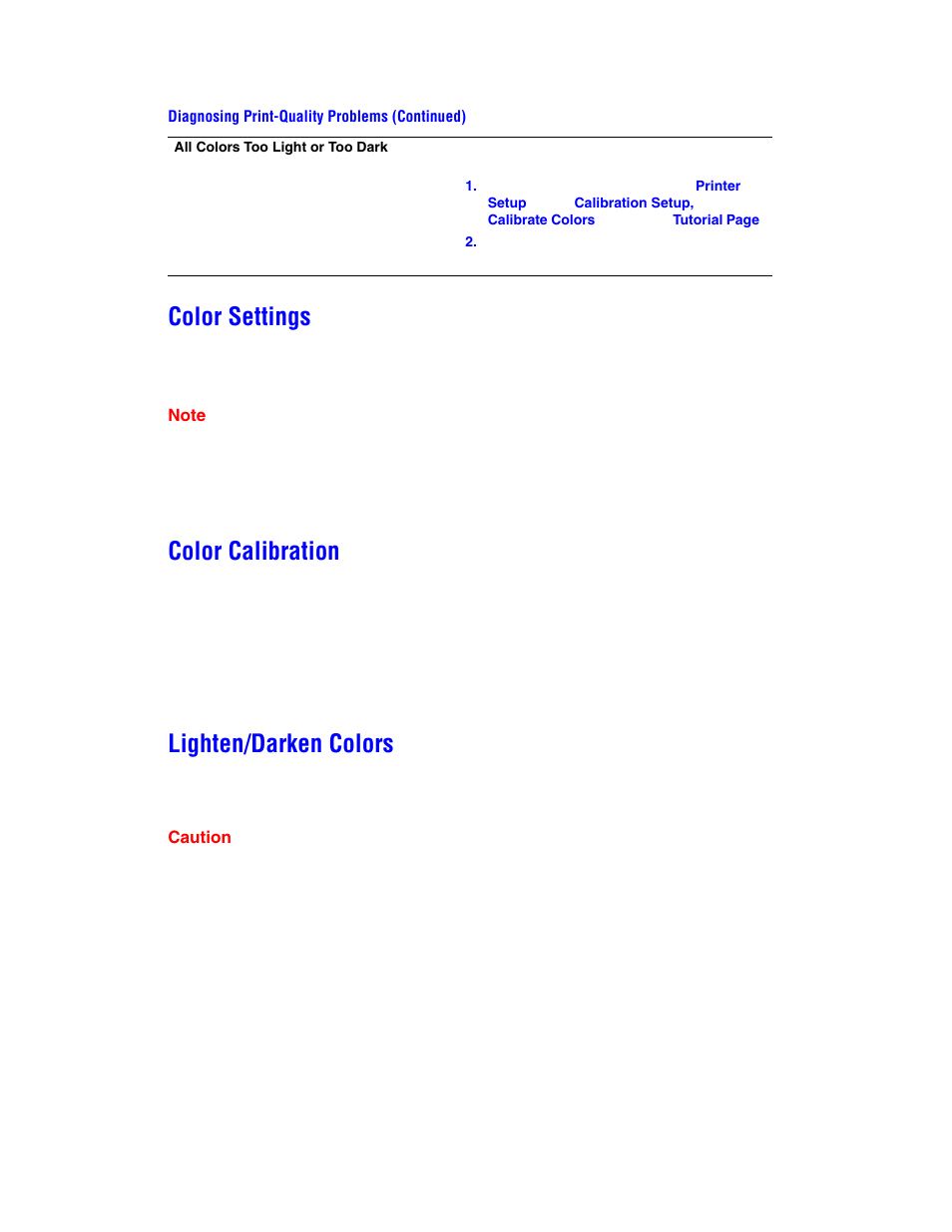 Color settings, Color calibration, Lighten/darken colors | Xerox Phaser Color Laser Printer 7750 User Manual | Page 7 / 12