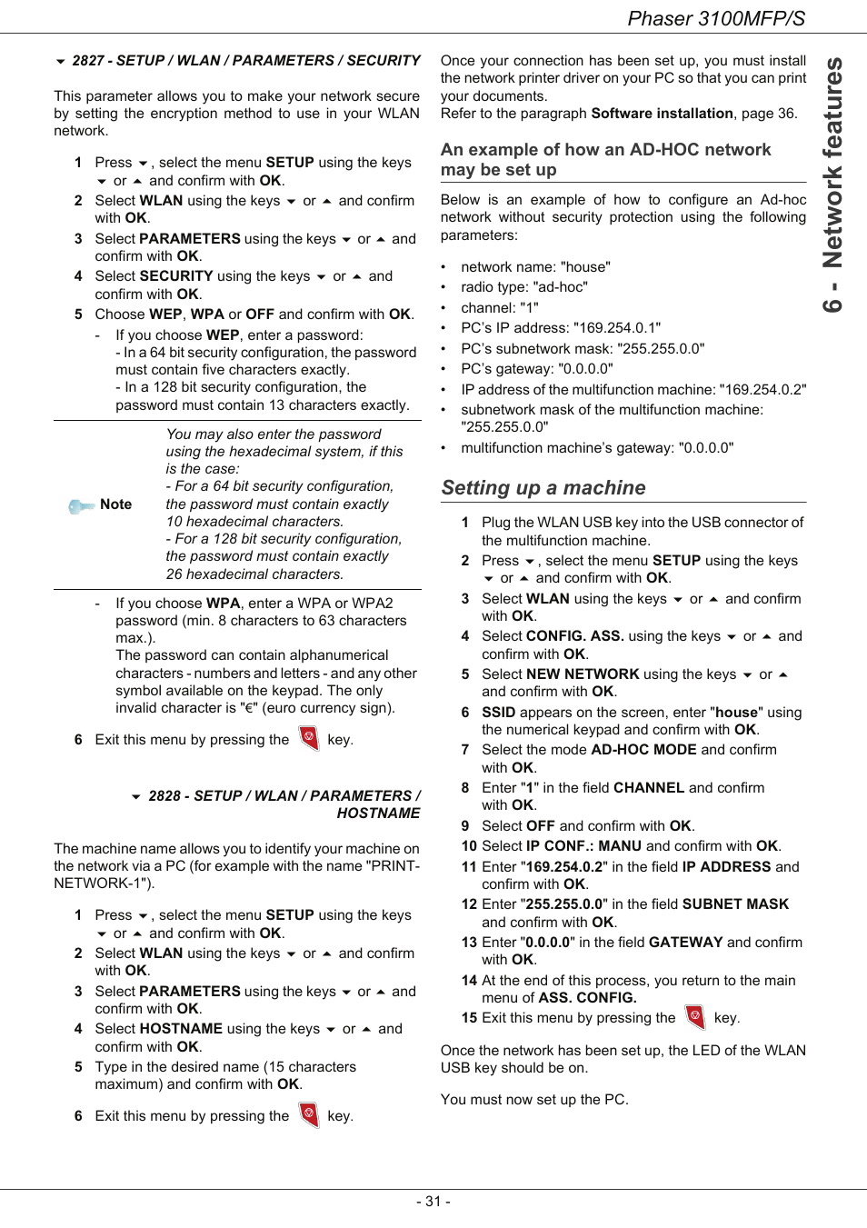 An example of how an ad-hoc network may be set up, Setting up a machine, An example of how an ad-hoc network | May be set up, 6 - network features, Phaser 3100mfp/s | Xerox Phaser 3100MFP/S User Manual | Page 35 / 56