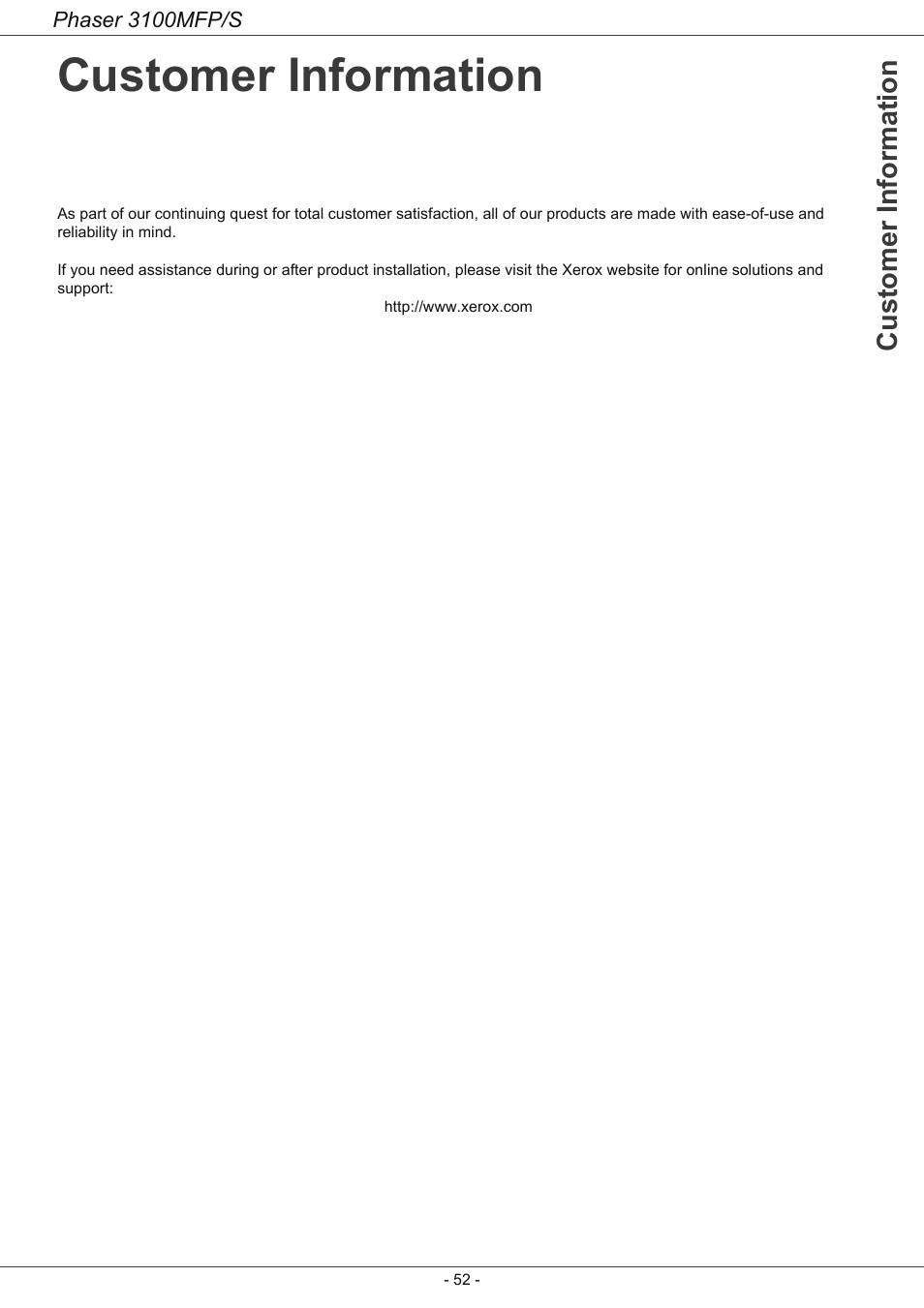 Customer information | Xerox Phaser 3100MFP/S User Manual | Page 56 / 56