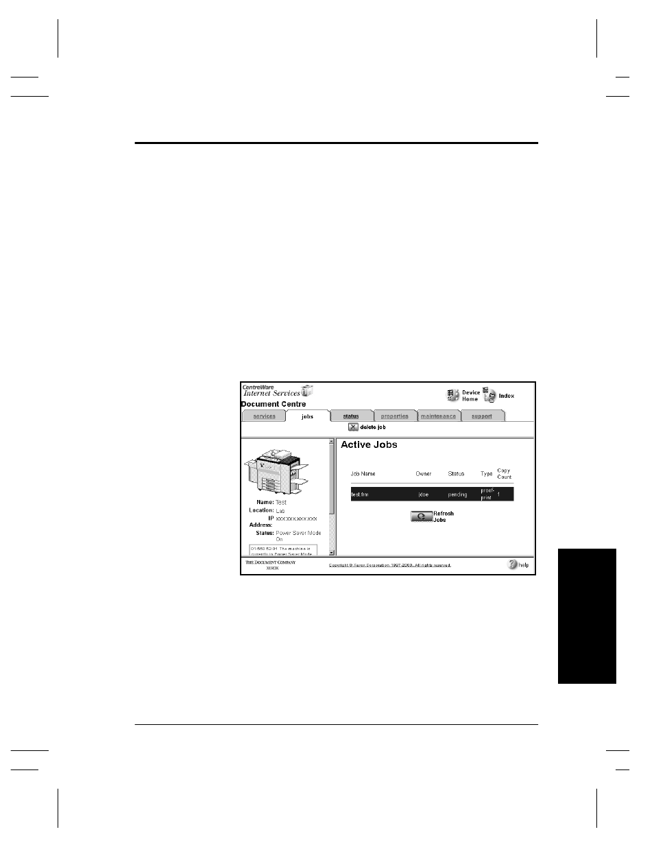 Active jobs | Xerox 480 ST User Manual | Page 141 / 322