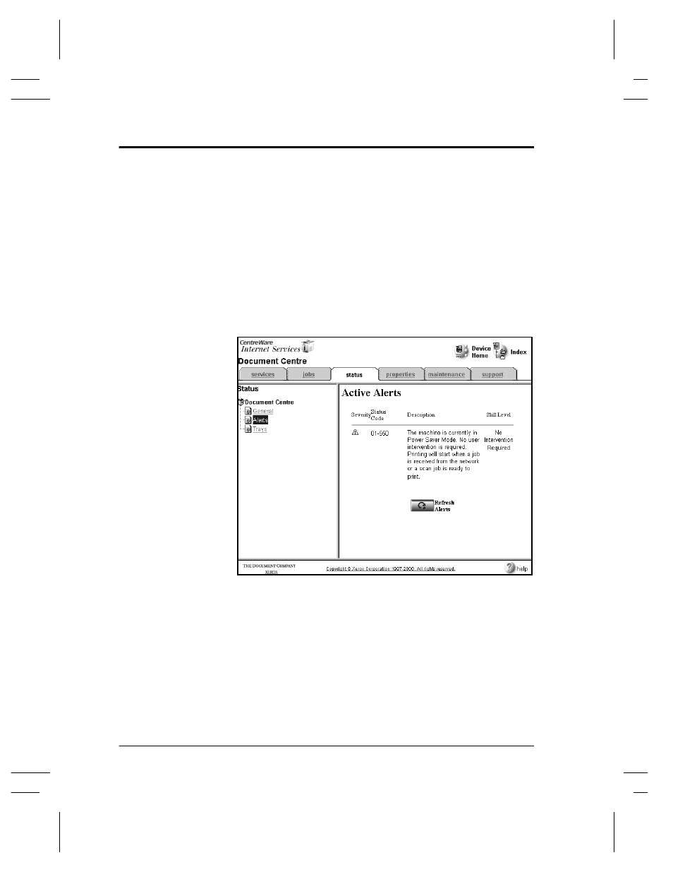 Viewing active alert messages | Xerox 480 ST User Manual | Page 144 / 322
