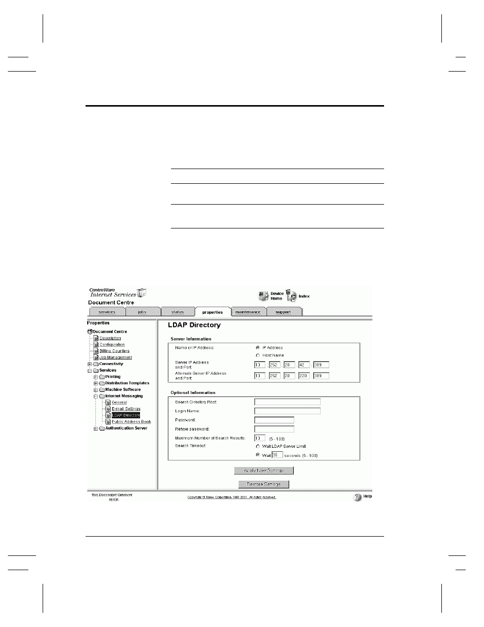 Ldap directory setup (internal address book) | Xerox 480 ST User Manual | Page 298 / 322