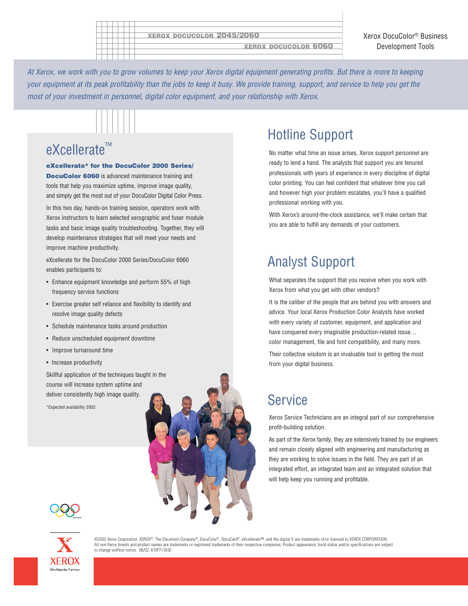 Excellerate, Hotline support, Analyst support service | Xerox DocuColor 6060 User Manual | Page 4 / 4