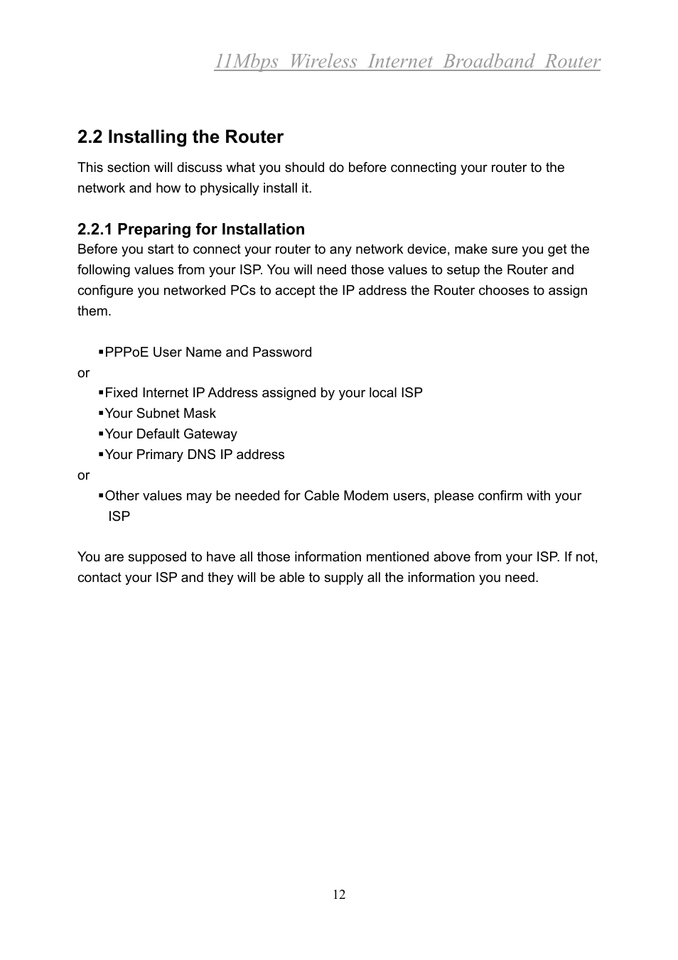 11mbps wireless internet broadband router, 2 installing the router | Xerox 2314 User Manual | Page 13 / 53