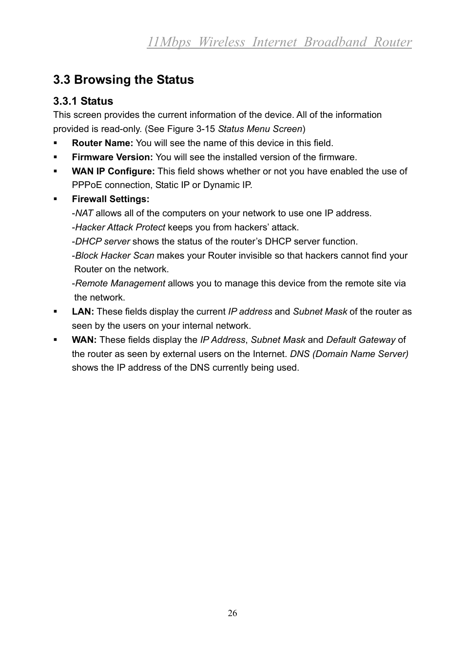 11mbps wireless internet broadband router, 3 browsing the status | Xerox 2314 User Manual | Page 27 / 53