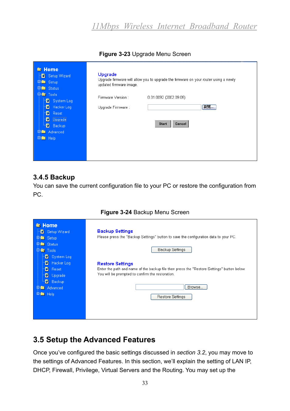 11mbps wireless internet broadband router, 5 setup the advanced features | Xerox 2314 User Manual | Page 34 / 53