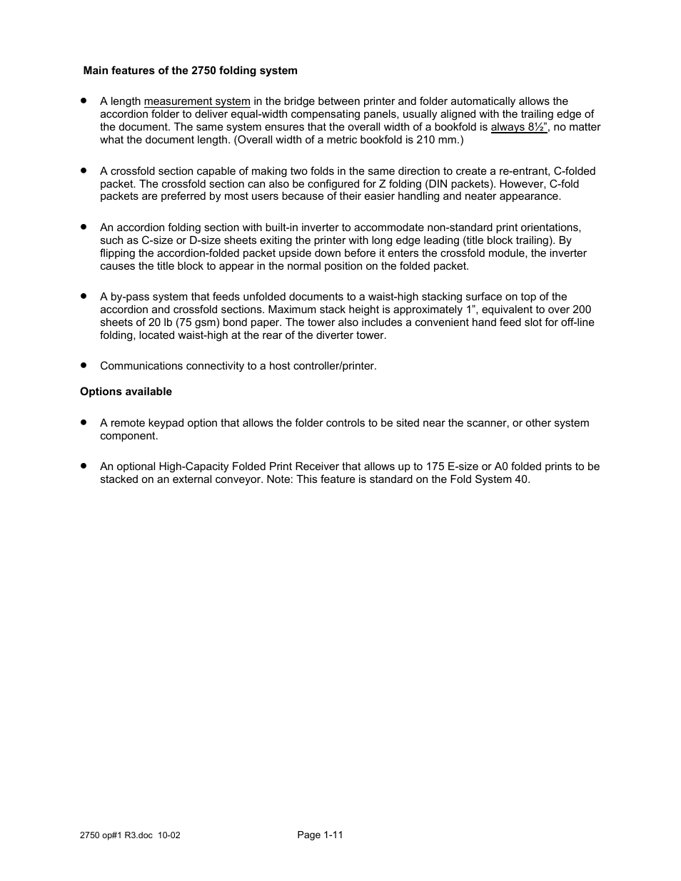 Main features | Xerox 2750 User Manual | Page 13 / 43